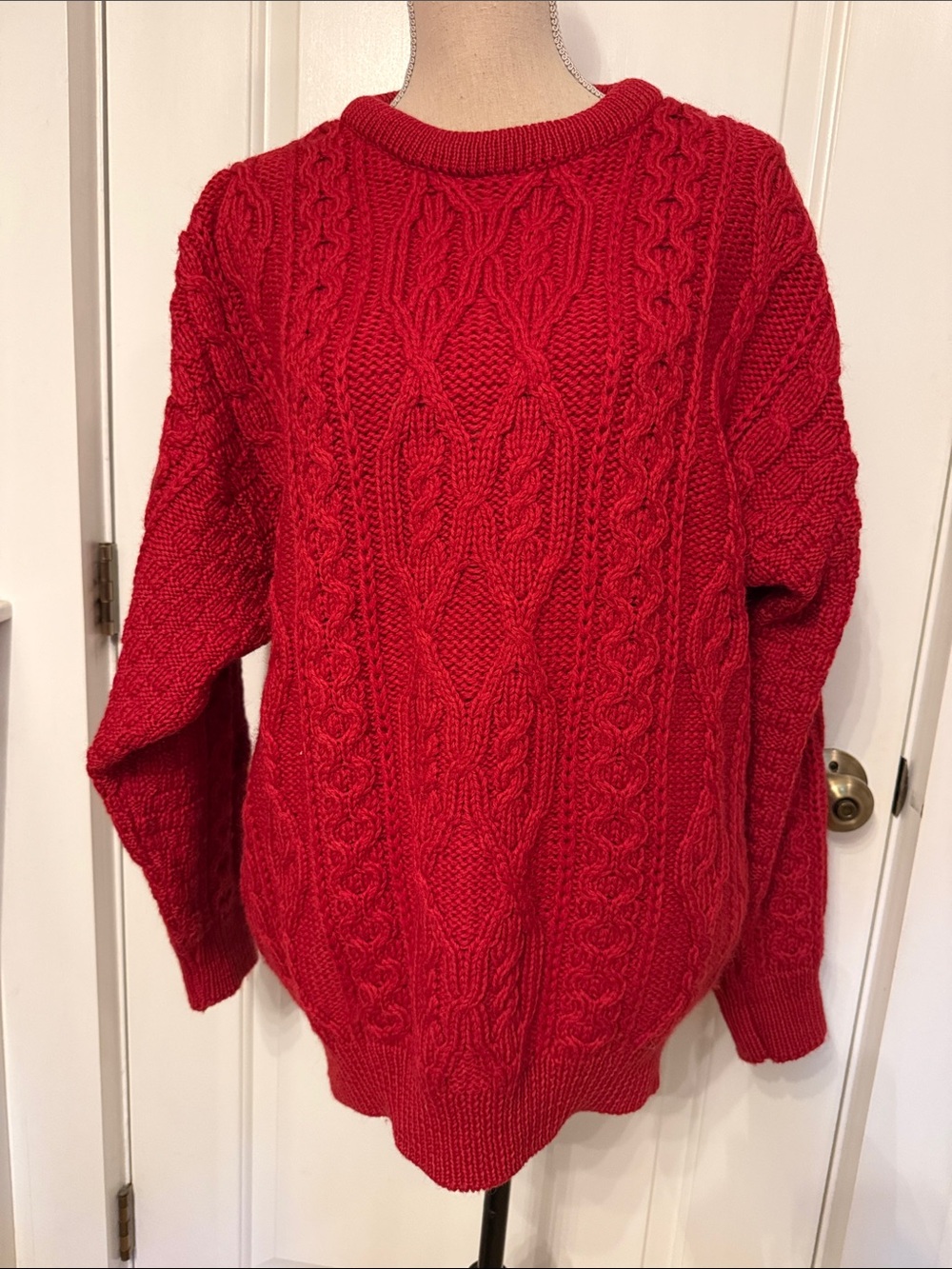 🍀ARAN CRAFTS SWEATER CREWNECK RED MERINO WOOL IRELAND SIZE M OVERSIZE BOXY MENS